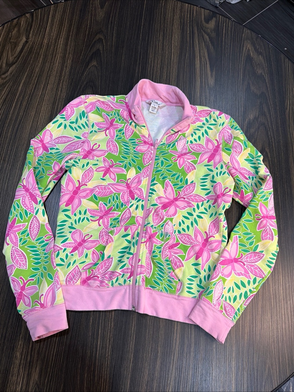 Y2K LillyPulitzer Jacket Womens Small Pink Green Full Zip Butterfly SportsResort